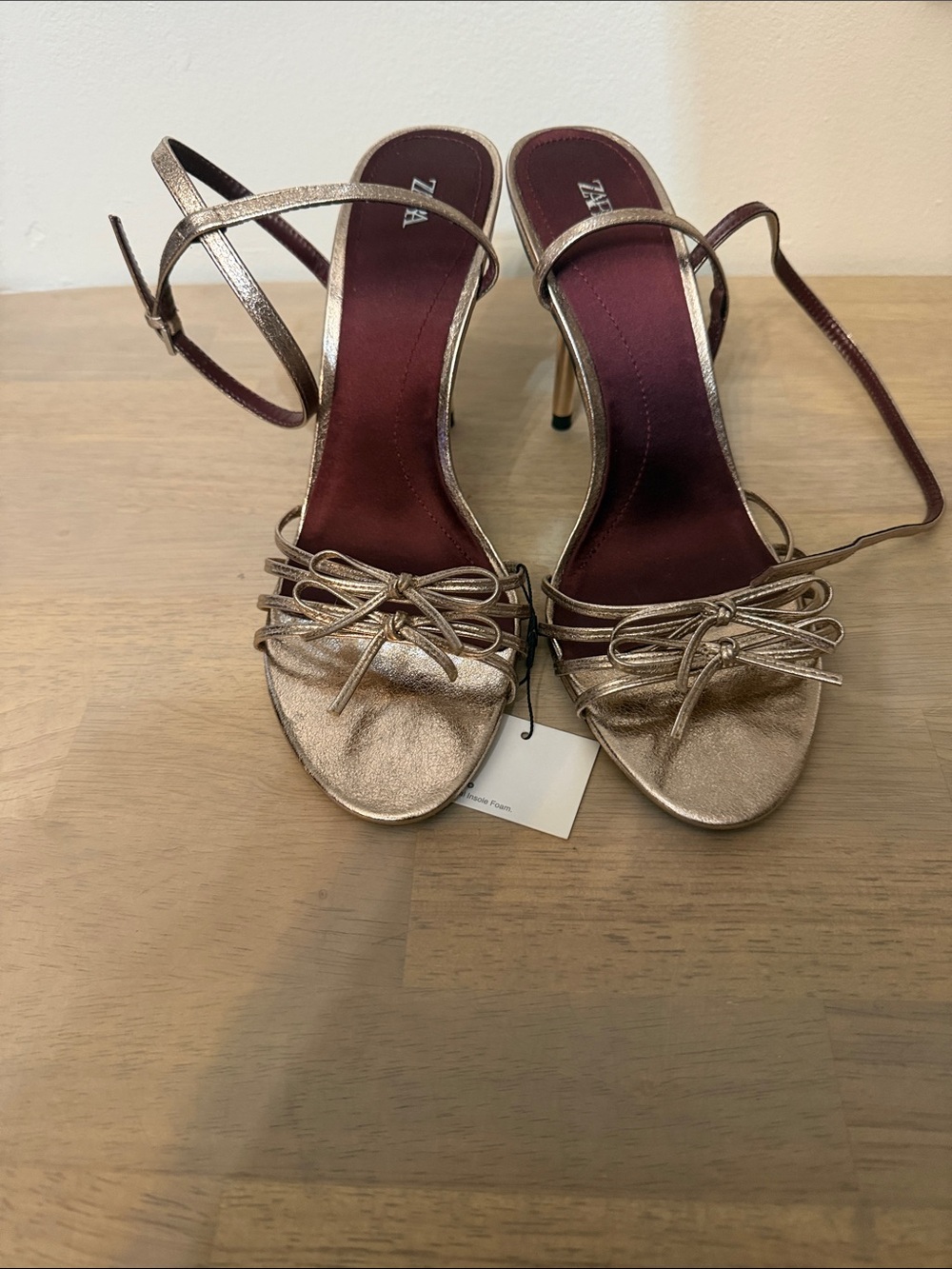 Zara Rose Gold Strappy Bow Heeled Sandals